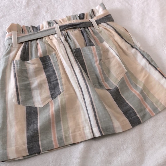American Eagle || “Paper‎ Bag” Stripe Linen/Cotton Blend, High Waist, Mini Skirt - Picture 3 of 9
